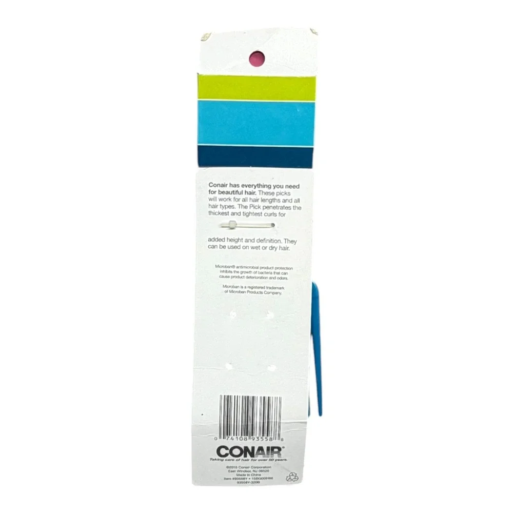 Conair Lift & Define Hair Picks 2 Pack Microban Antimicrobial Blue Pink Red